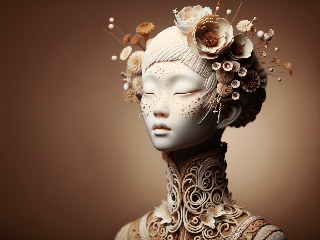 Serene Woman Figurine with Floral Adornments