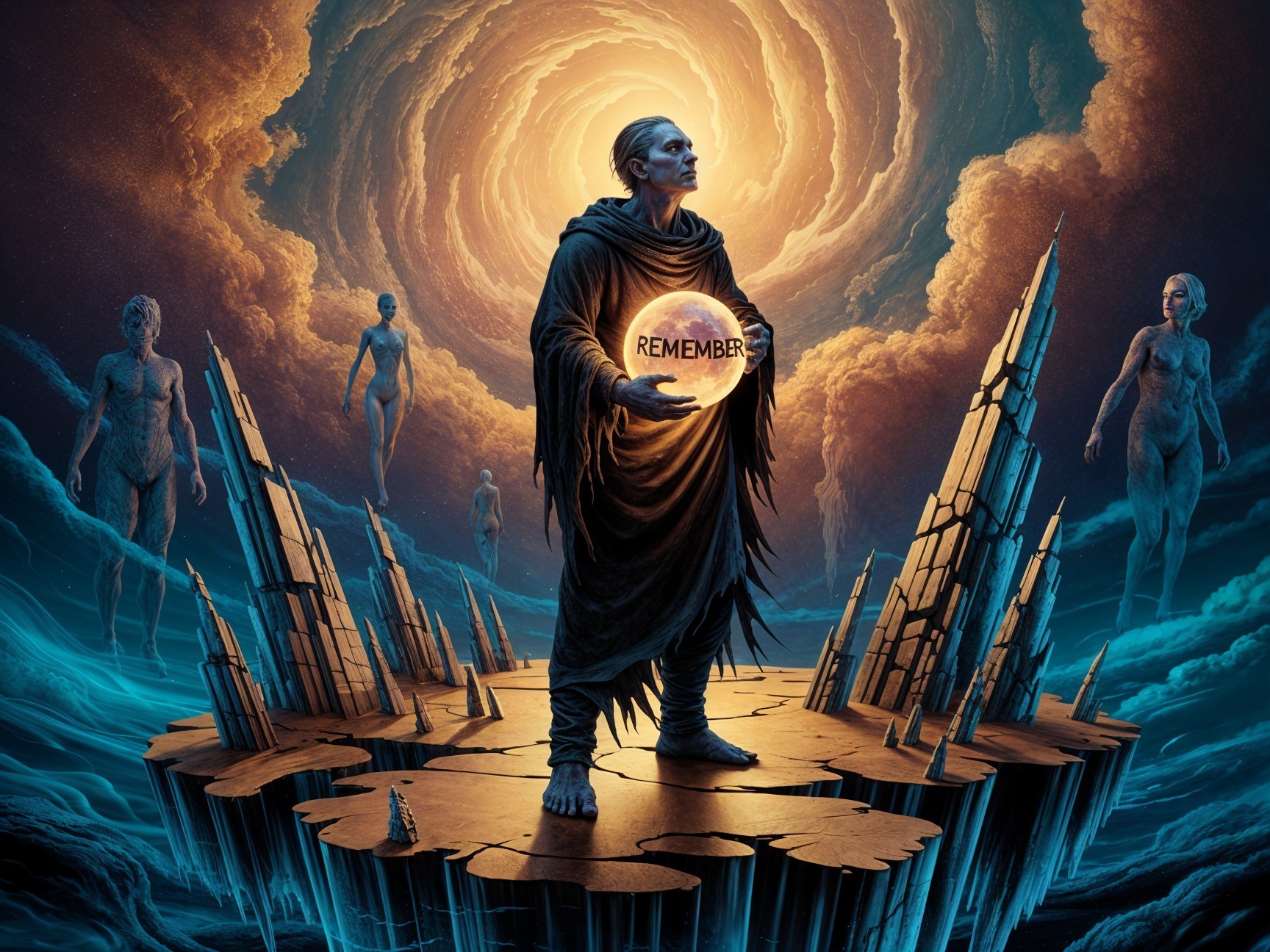 Mystical Landscape with Figure and Glowing Orb