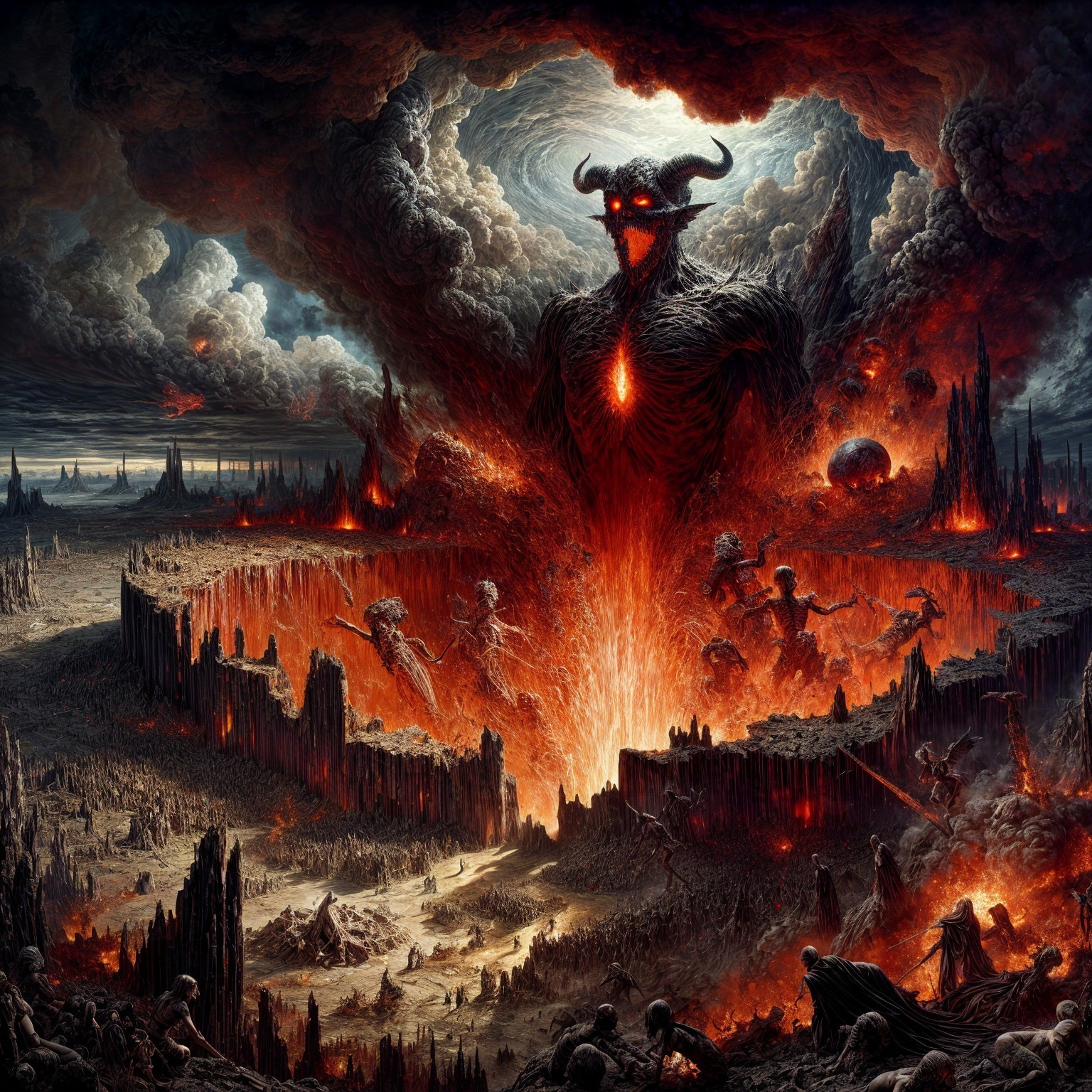Dramatic Inferno with Volcanic Cliffs and Tormented Souls