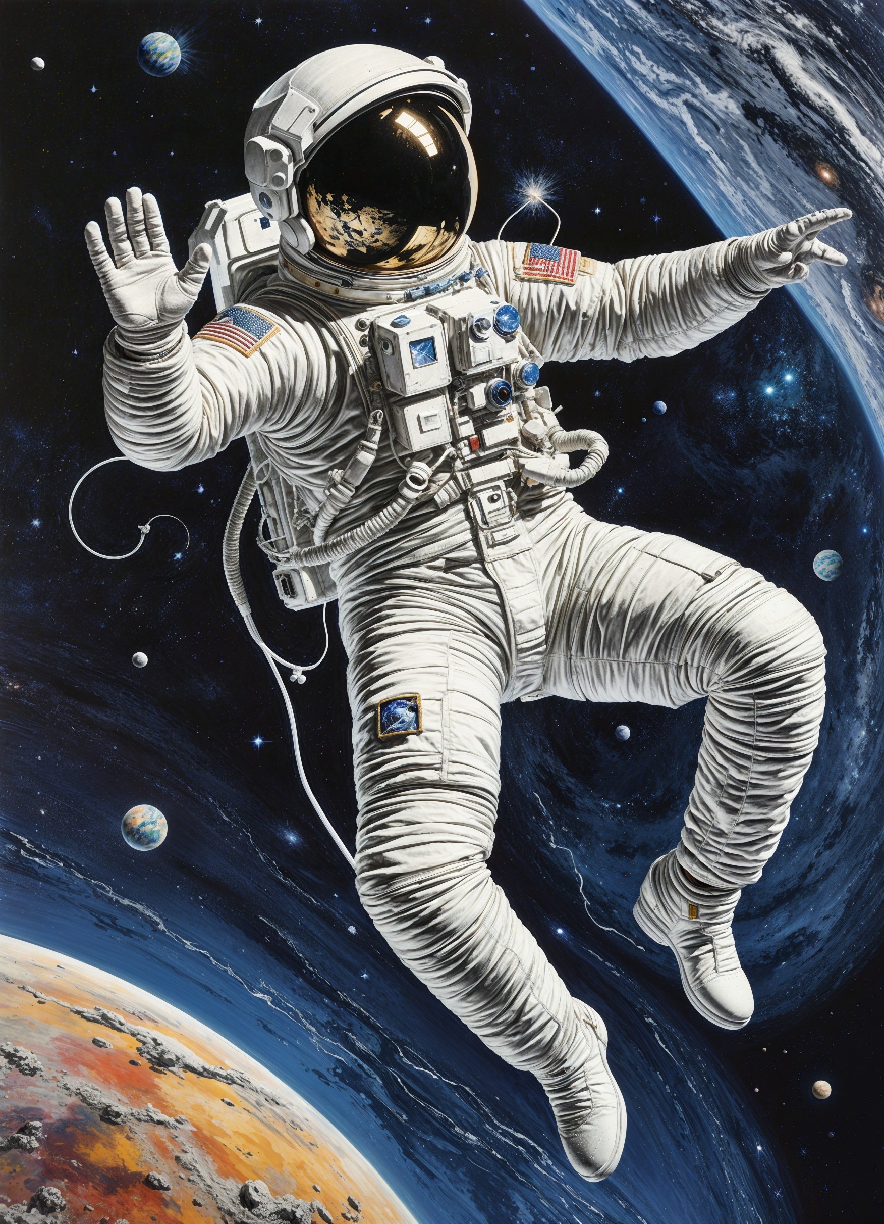 Astronaut in White Space Suit Floating in Cosmos