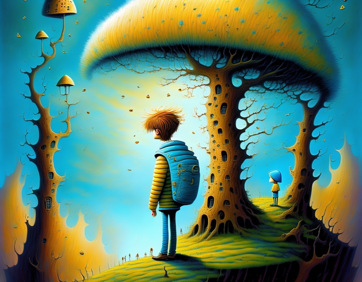 Dreamlike Landscape with Whimsical Trees and Figures