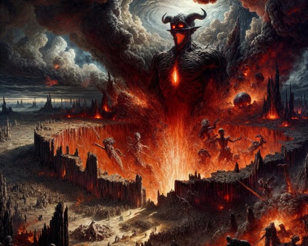 Dramatic Inferno with Volcanic Cliffs and Tormented Souls