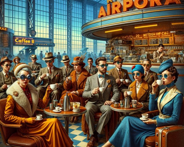 1920s Vintage Airport Café with Stylish Patrons