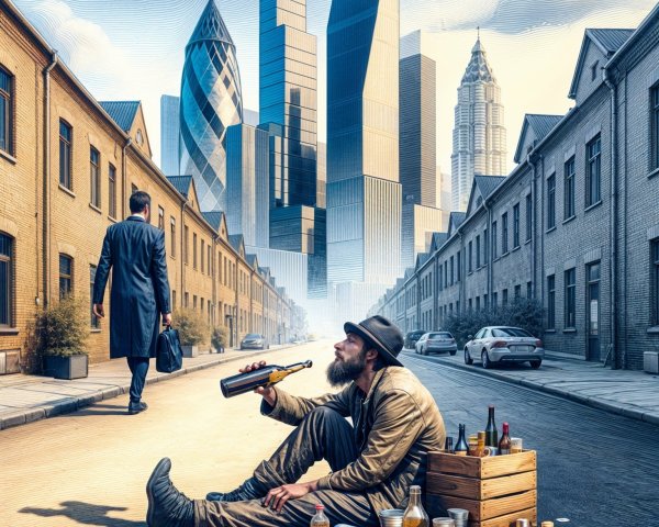 Contrast of Urban Despair and Wealth in Cityscape