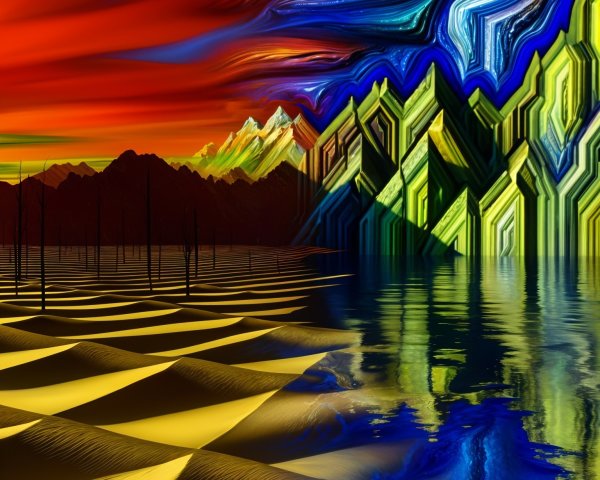 Surreal Landscape with Vibrant Colors and Patterns