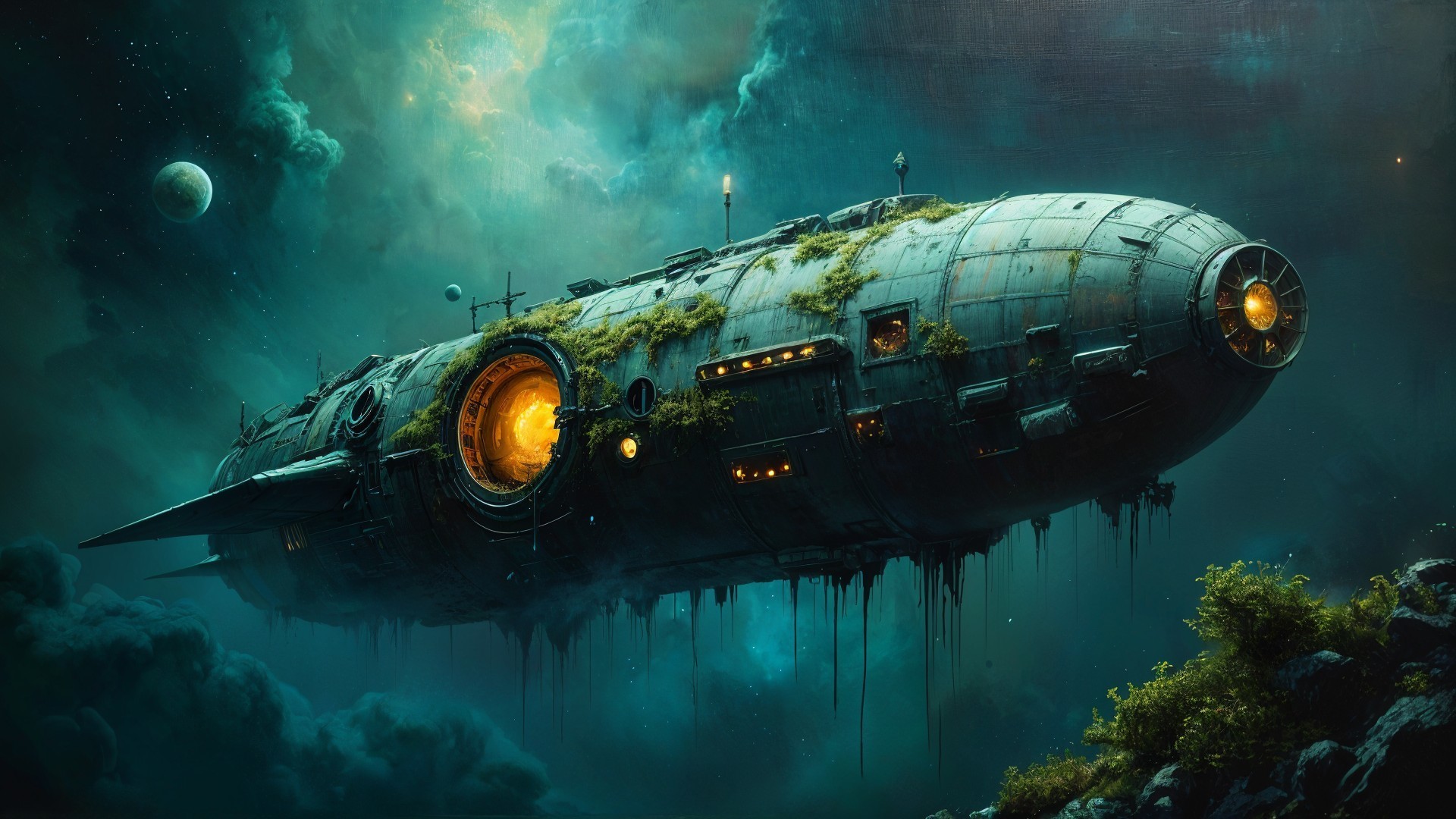 Weathered Spacecraft in a Cosmic Landscape