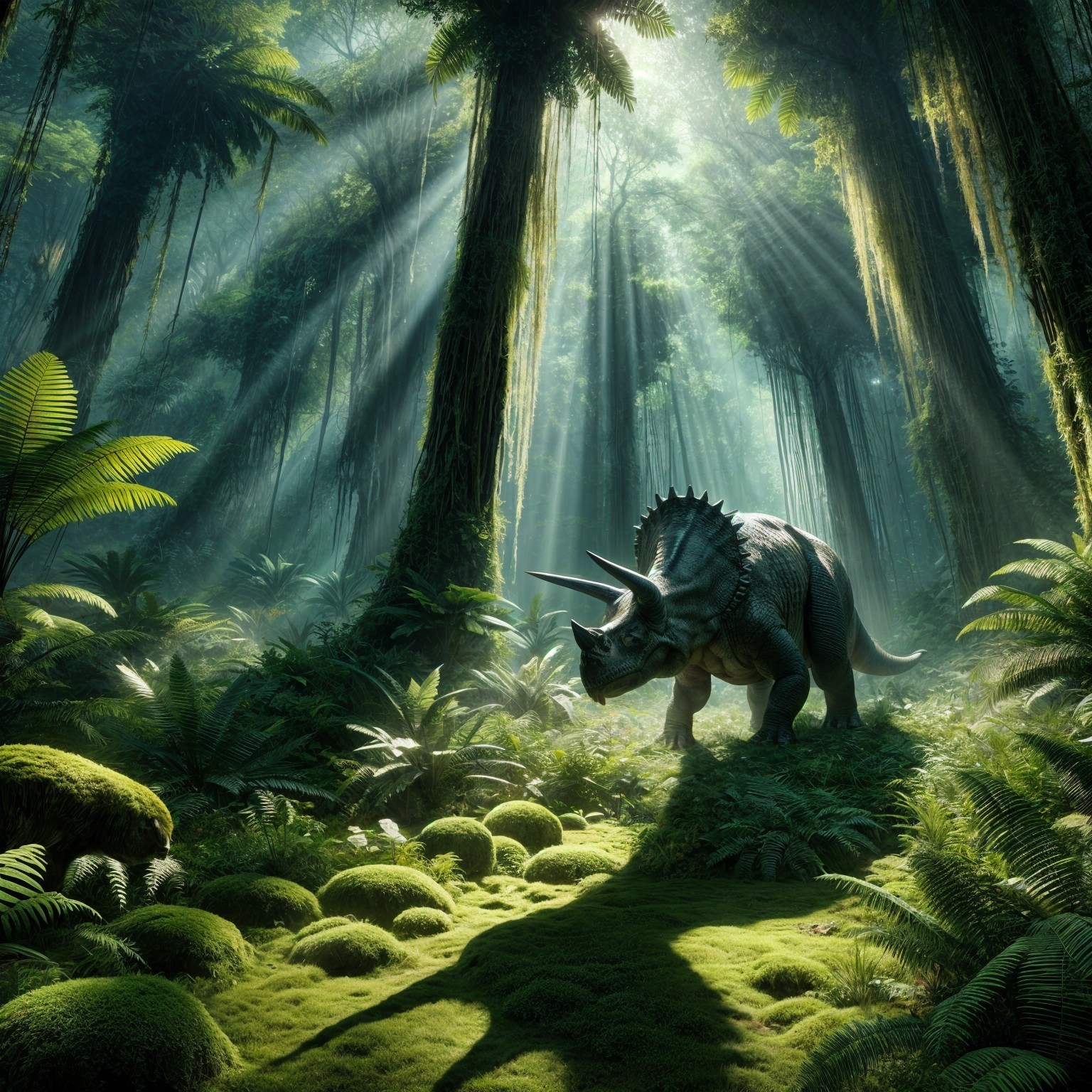 Triceratops in a Prehistoric Jungle Setting
