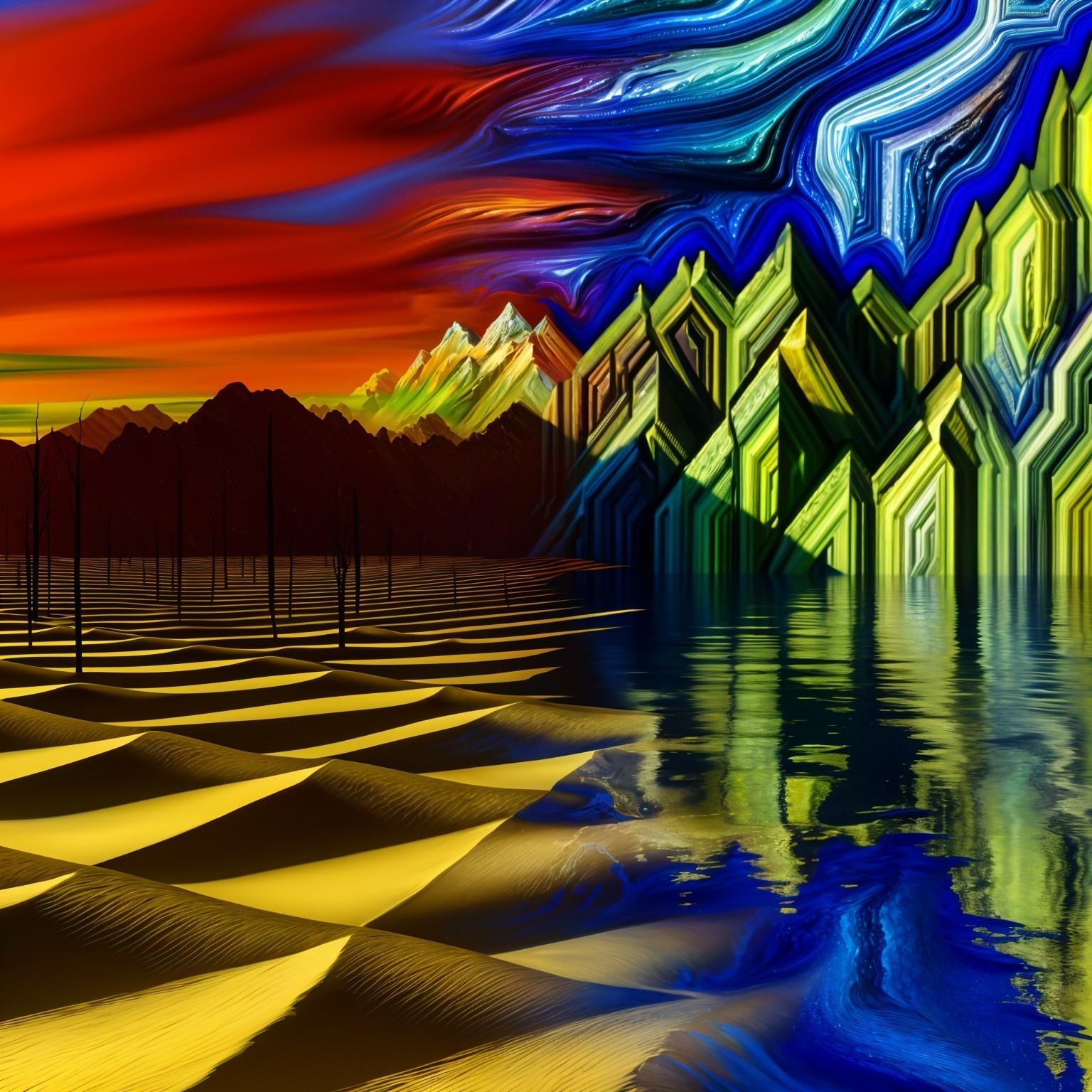 Surreal Landscape with Vibrant Colors and Patterns