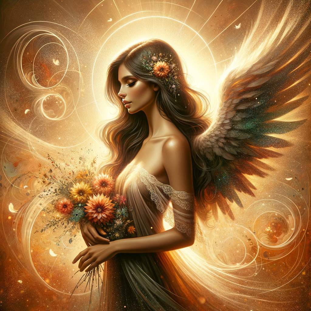 Ethereal Woman with Angelic Wings and Flowers