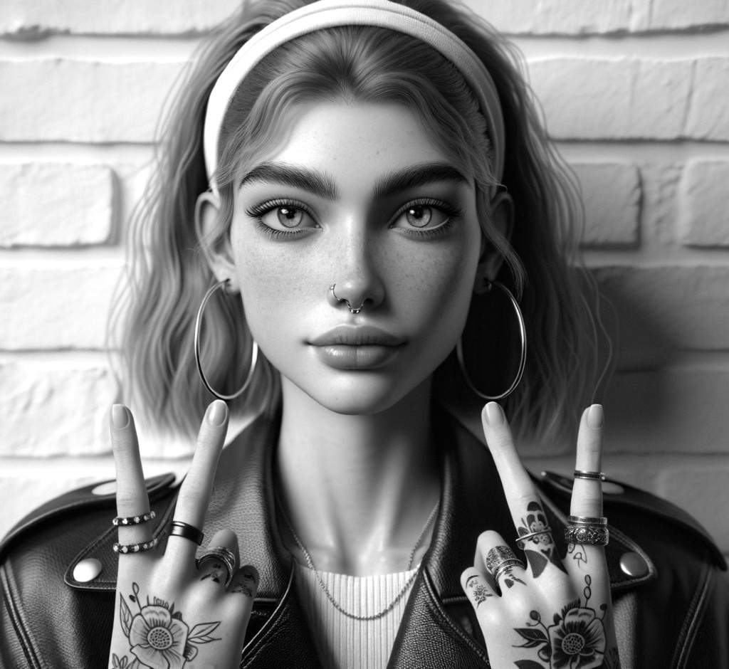 Stylized Black-and-White Portrait of a Young Woman