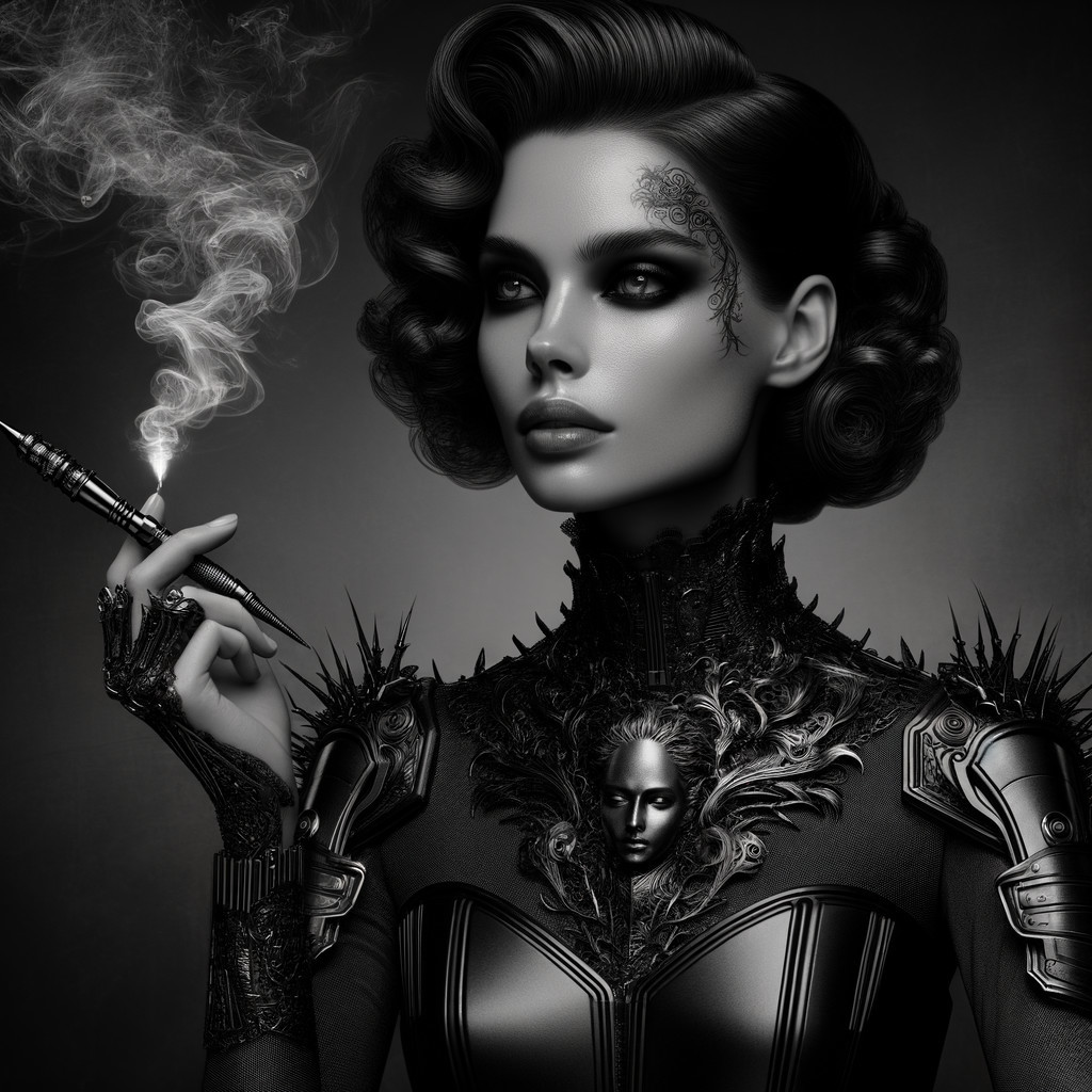 Dramatic Figure in Elegant Dark Styling and Armor