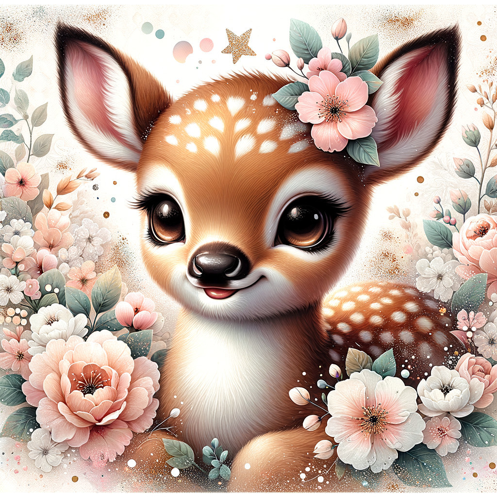 Charming Illustration of a Fawn with Flower Crown