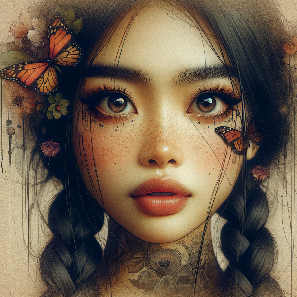 Young woman with braids and monarch butterflies