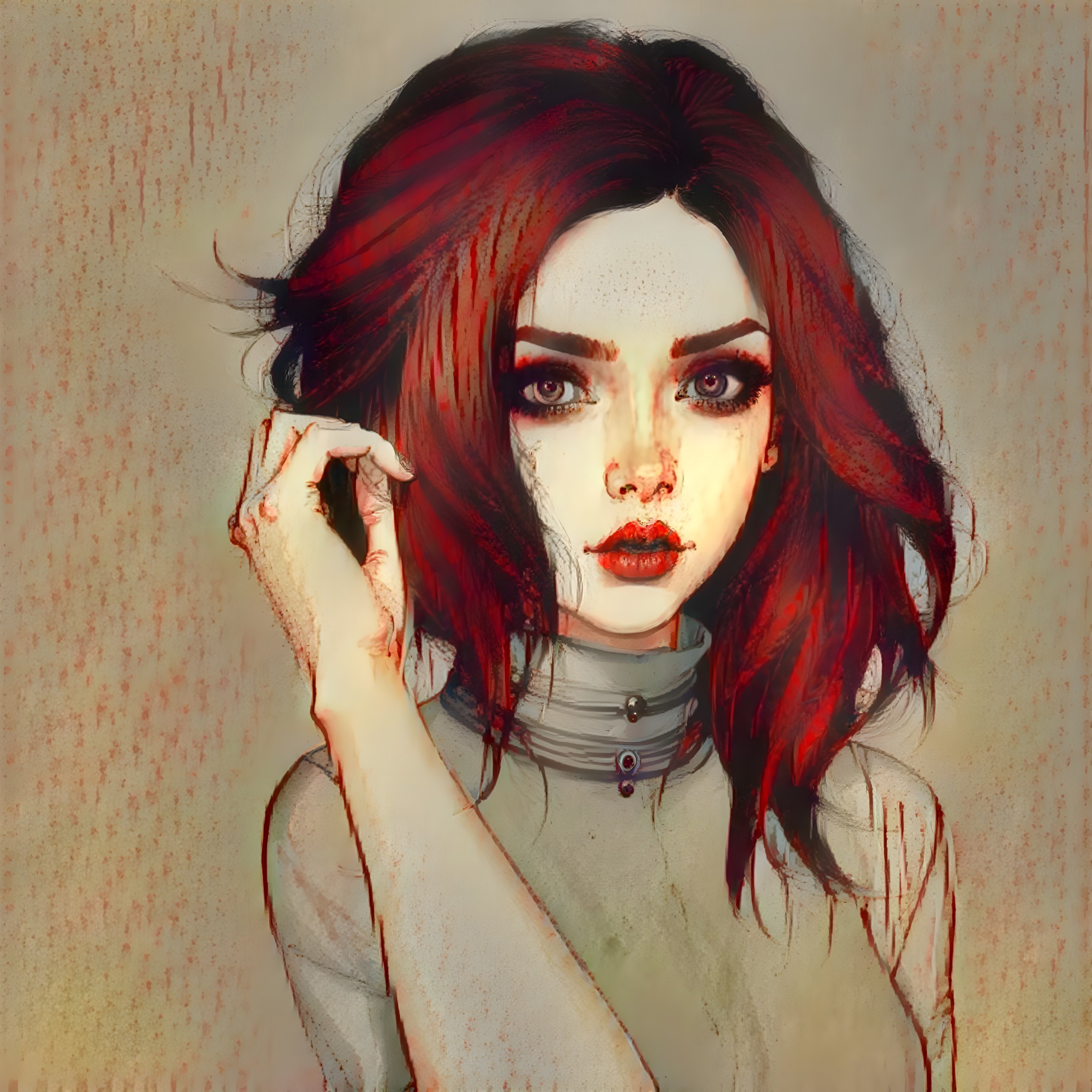 Portrait of a Young Woman with Red Hair and Bold Features