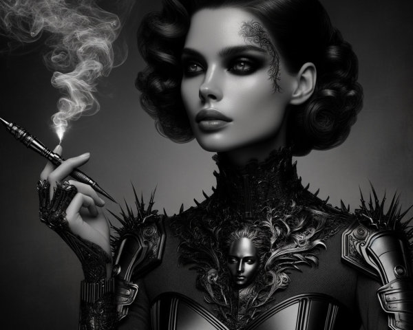 Dramatic Figure in Elegant Dark Styling and Armor