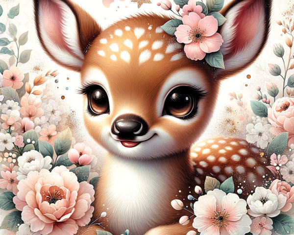 Charming Illustration of a Fawn with Flower Crown