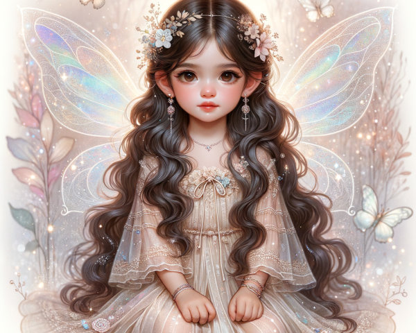 Whimsical Fairy Girl with Iridescent Wings in Nature