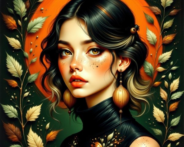 Young woman with wavy hair and vibrant orange halo