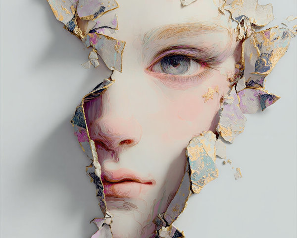 Ethereal Face in Fragmented Textured Layers