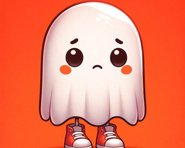 Cartoon Ghost with Sneakers on Orange Background