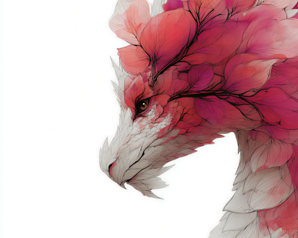 Stylized dragon's head with floral embellishments
