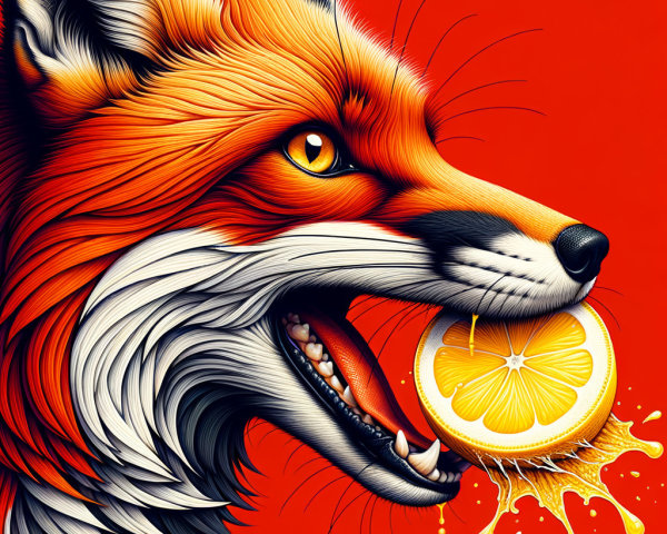 Vibrant Illustration of a Fox with Lemon Slice
