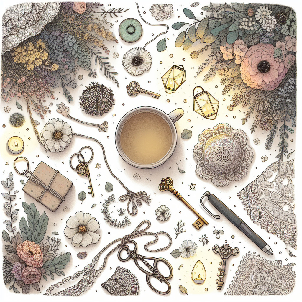 Whimsical Flat Lay with Tea and Crafting Supplies