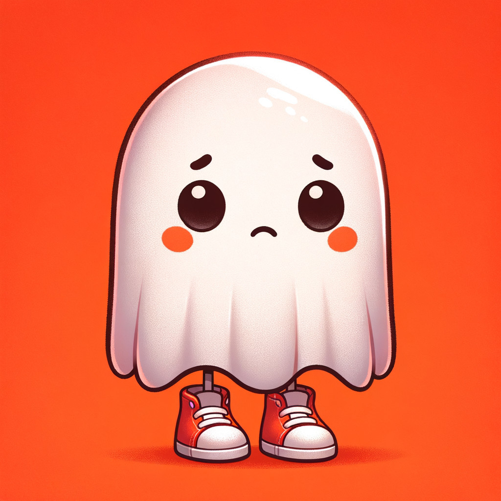 Cartoon Ghost with Sneakers on Orange Background