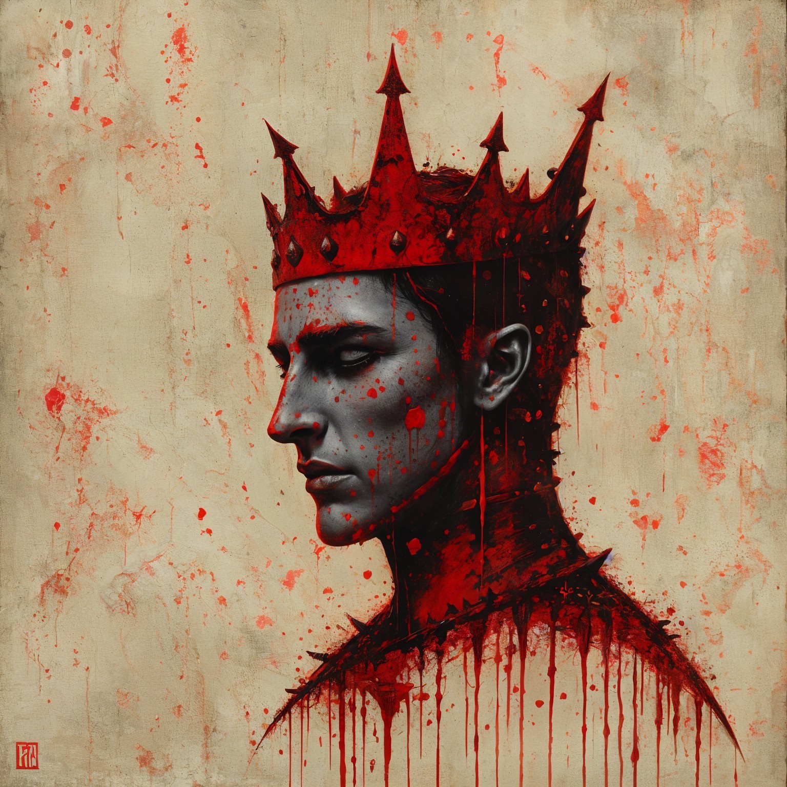 Regal Figure with Spiked Crown in Dark Tones