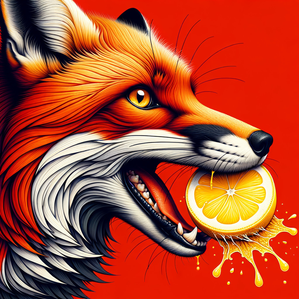 Vibrant Illustration of a Fox with Lemon Slice