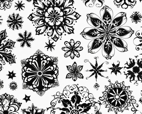 Intricate Black Mandalas and Floral Designs on White
