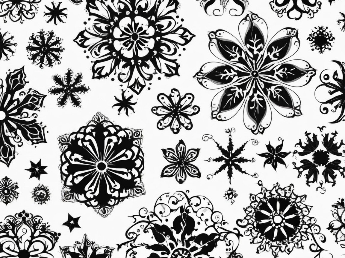 Intricate Black Mandalas and Floral Designs on White