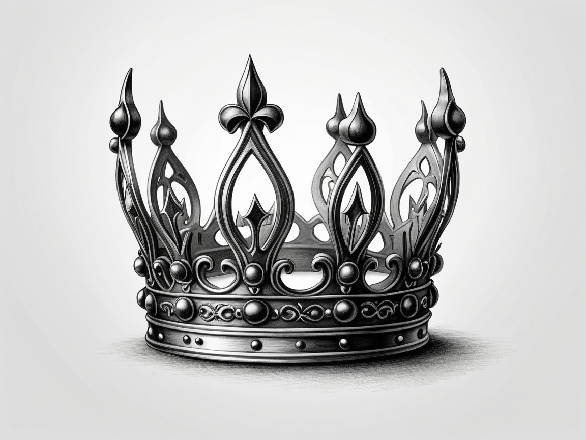 Detailed Black-and-White Sketch of a Medieval Crown