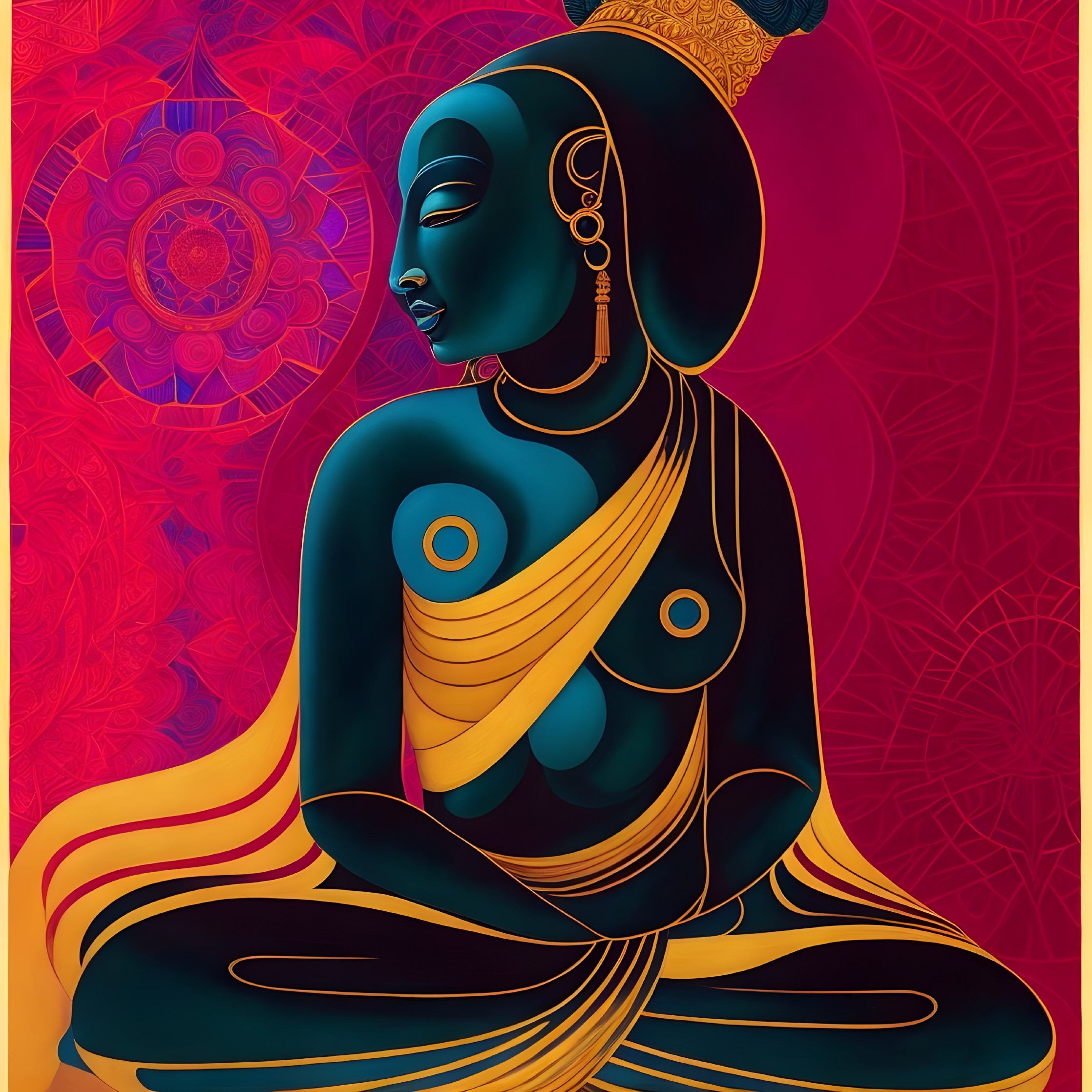 Stylized Profile of Buddha with Geometric Background