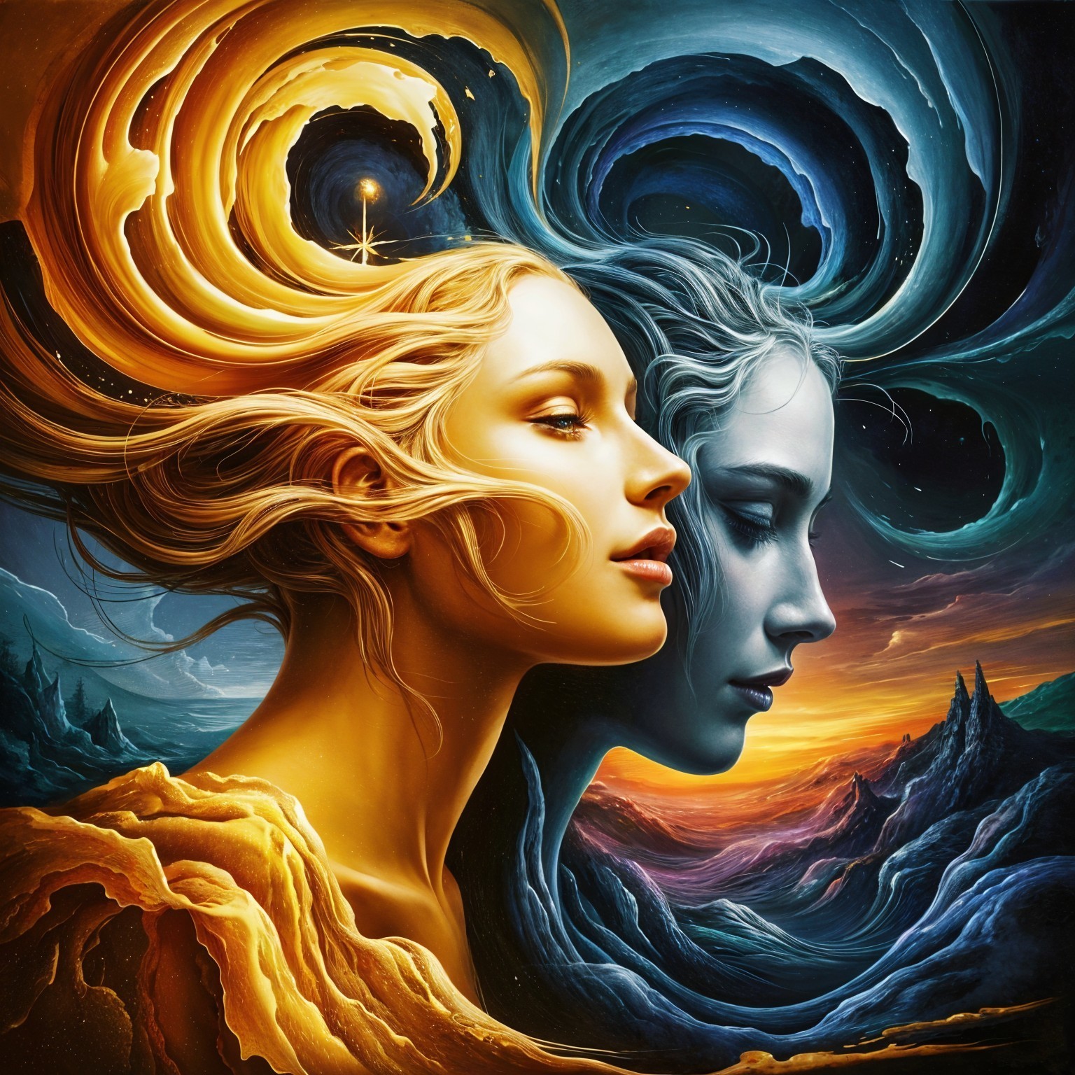 Artwork of Two Women with Cosmic Backdrop