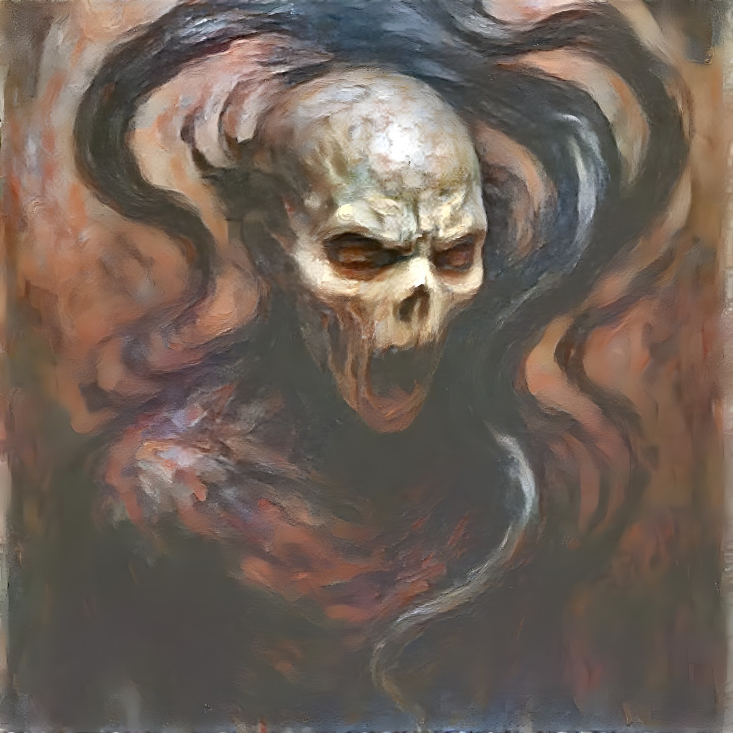 Surreal Skull Face Surrounded by Dark Tendrils