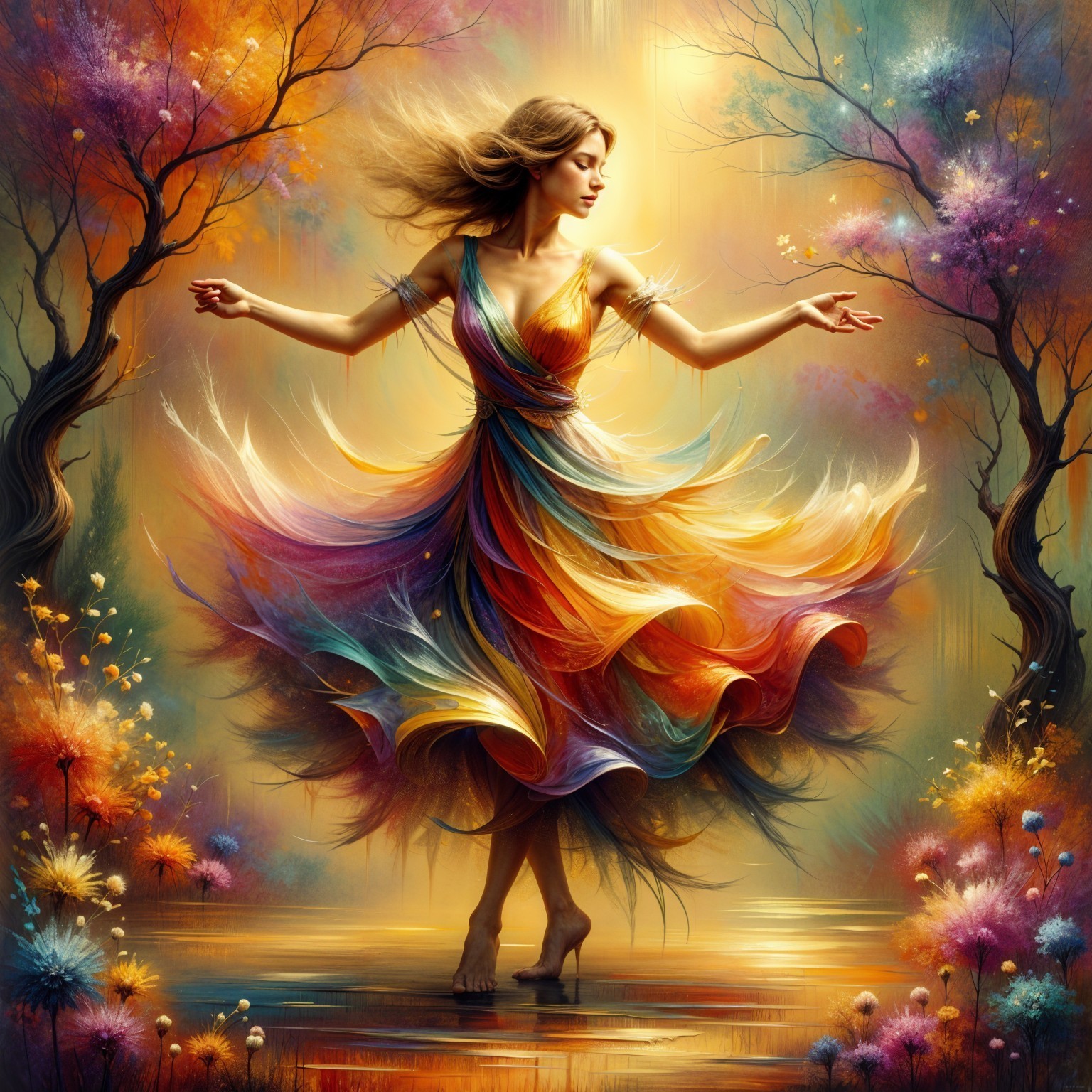 Graceful Dance in a Vibrant Autumn Landscape