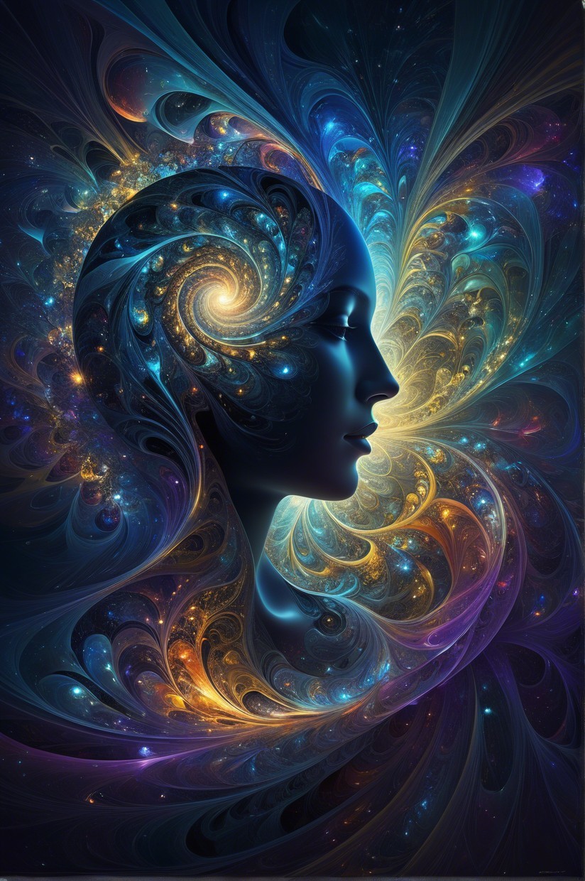 Digital Artwork of Woman's Profile in Cosmic Colors