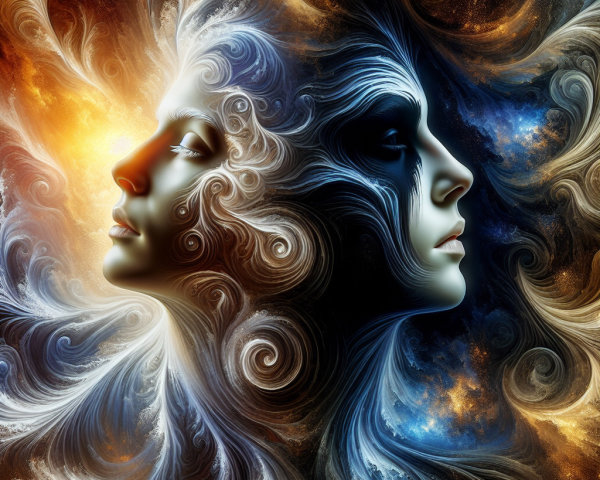 Stylized Human Profiles with Cosmic Color Patterns