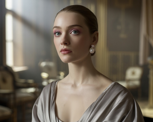 Elegant Young Woman in Soft Light with Vintage Décor