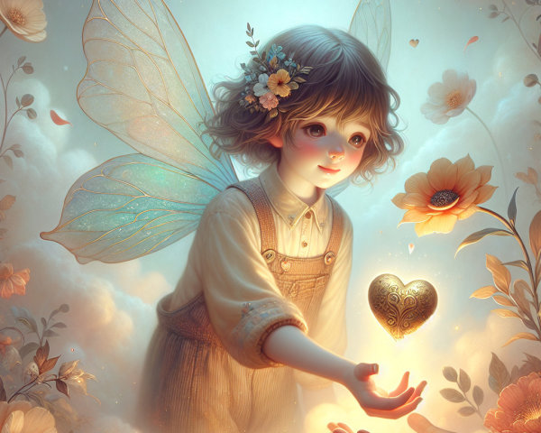 Ethereal Landscape with Fairy Wings and Glowing Heart