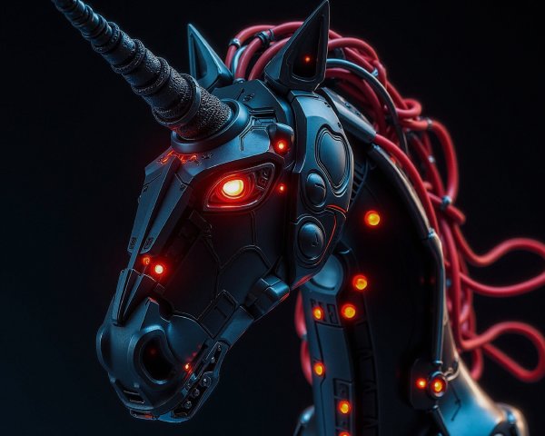 Futuristic Unicorn Head with Mechanical Detailing