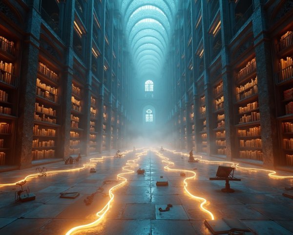 Ancient Library with Mystical Atmosphere and Architecture
