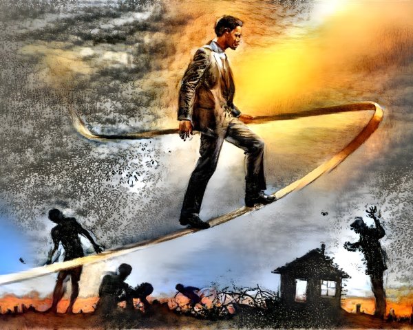 Tightrope Walker Symbolizing Ambition and Resilience