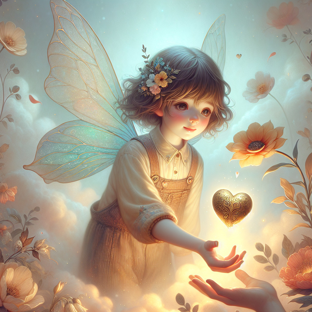 Ethereal Landscape with Fairy Wings and Glowing Heart