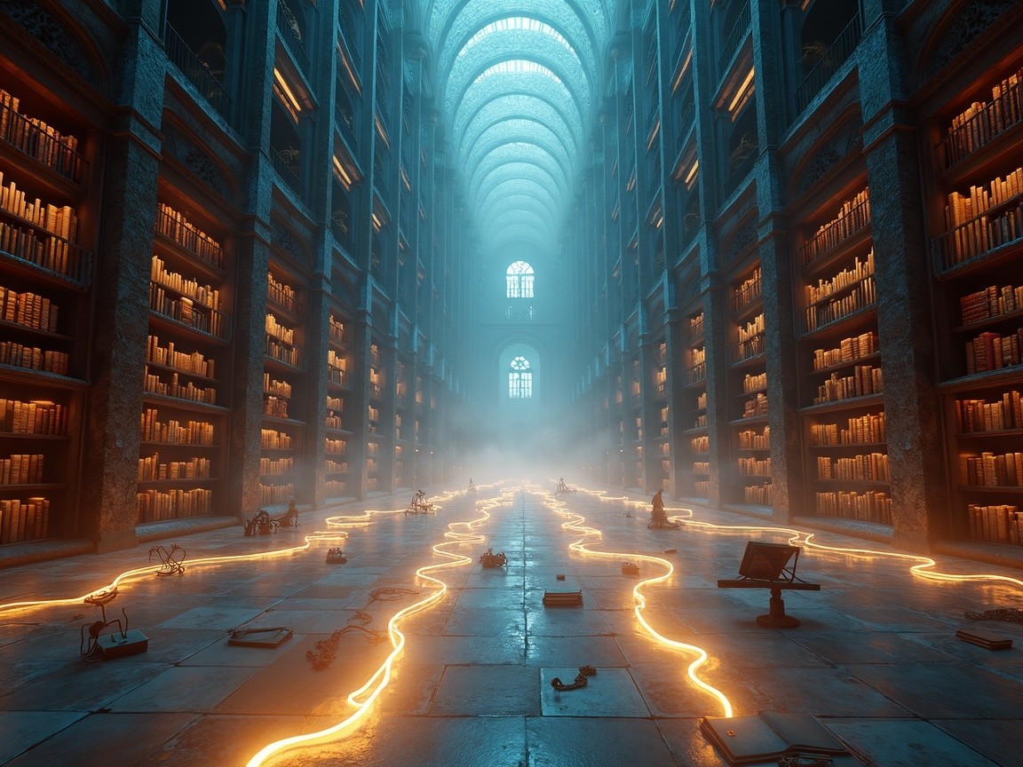 Ancient Library with Mystical Atmosphere and Architecture