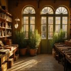 Cozy Room with Wooden Bookshelves and Sunlight