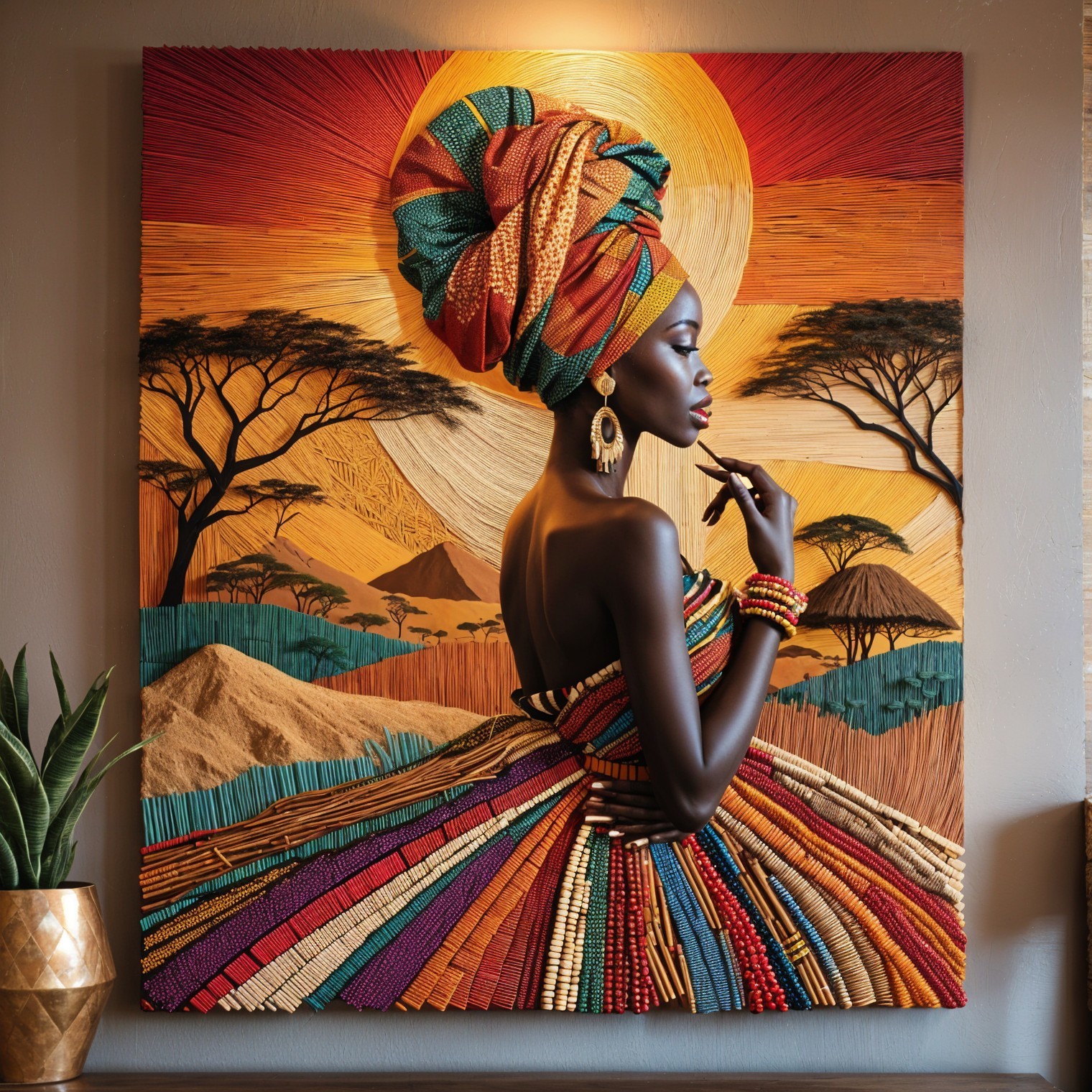 Silhouette of a Woman in Vibrant African Attire
