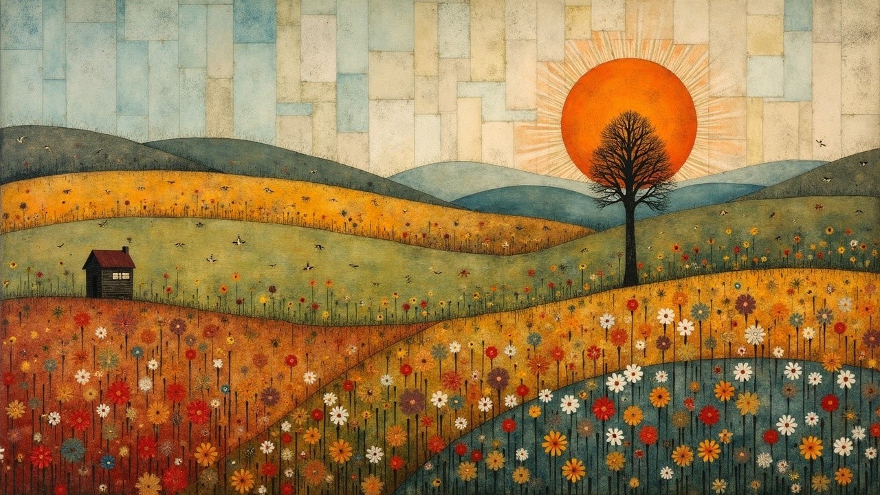 Vibrant Landscape with Rolling Hills and Sunrise