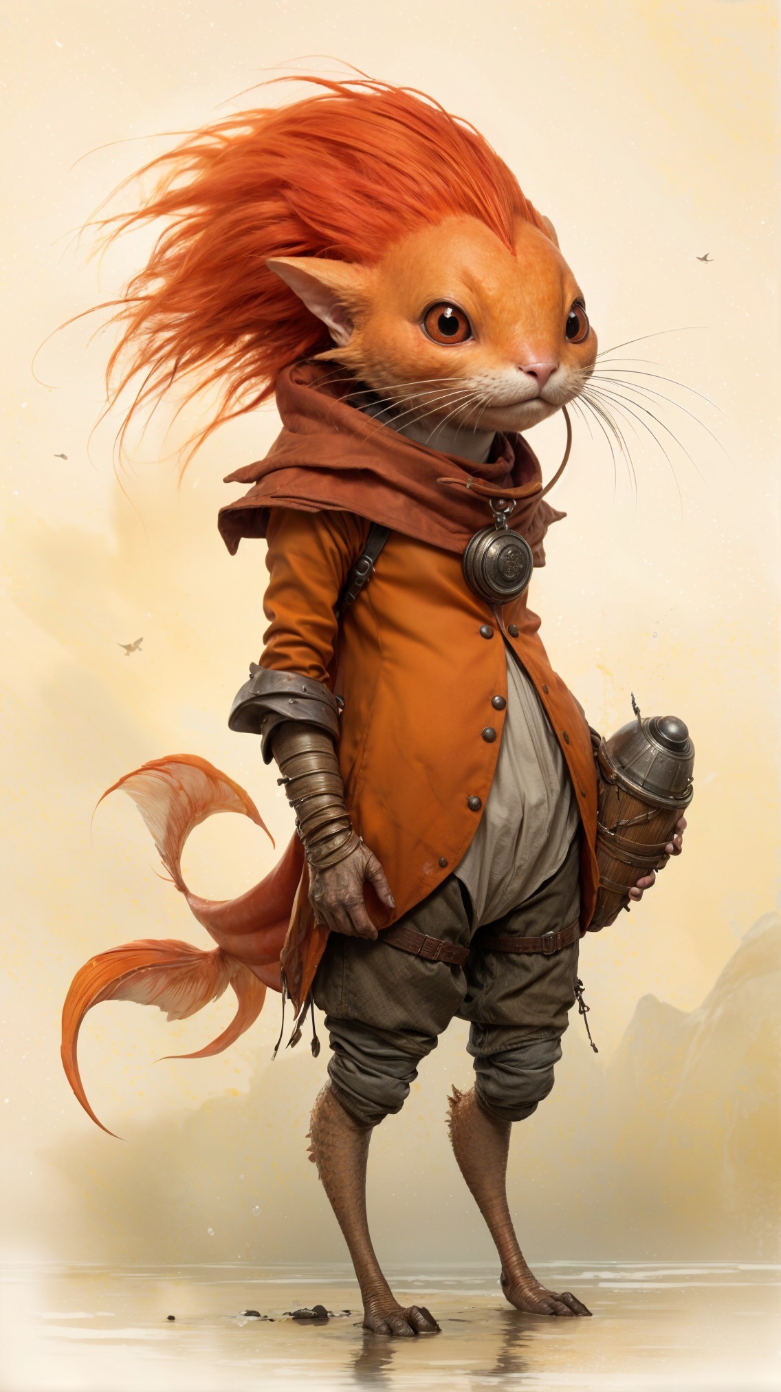 Whimsical Feline Creature in Stylish Adventure Outfit